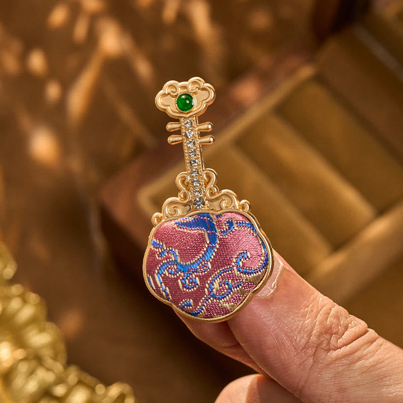 Buddha Stones 宋錦織手作り紫琵琶型エネルギーブローチ - image 6