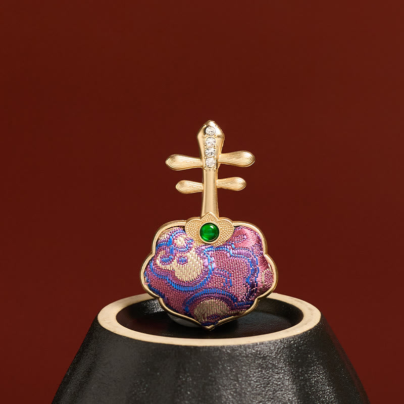Buddha Stones 宋錦織手作り紫琵琶型エネルギーブローチ - 大きな紫色の琵琶 - 宋錦（豊かさ♥調和） - image 1