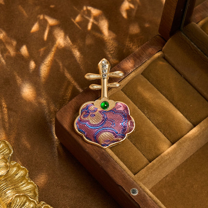 Buddha Stones 宋錦織手作り紫琵琶型エネルギーブローチ - image 5