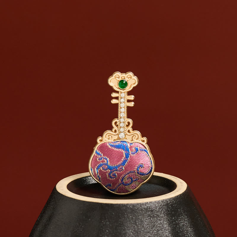 Buddha Stones 宋錦織手作り紫琵琶型エネルギーブローチ - パープルピパ - 宋錦（豊かさ♥調和） - image 0