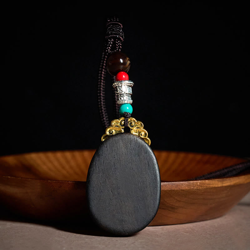 Buddha Stones 黒檀の知恵を込めた手作りの部族風オーバルネックレス - image 2