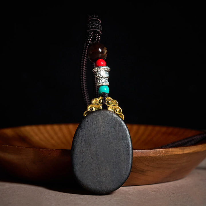 Buddha Stones 黒檀の知恵を込めた手作りの部族風オーバルネックレス - image 2