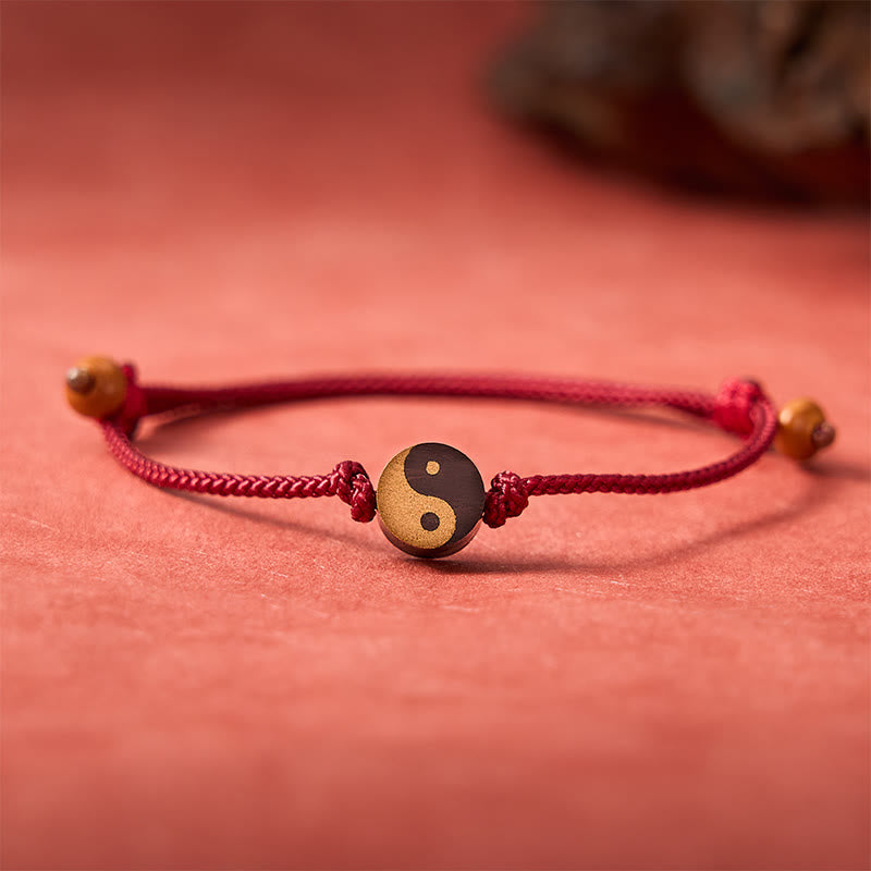 Buddha Stones 黒檀の陰陽シンボル平和のカラフルなストリングブレスレット - image 2