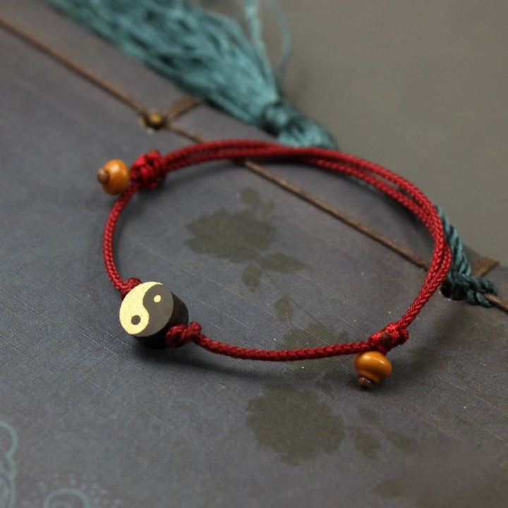 Buddha Stones 黒檀の陰陽シンボル平和のカラフルなストリングブレスレット - image 3