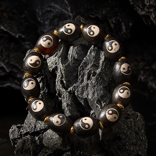 Buddha Stones チベット Dzi ビーズ瑪瑙陰陽シンボル守護ブレスレット - image 1