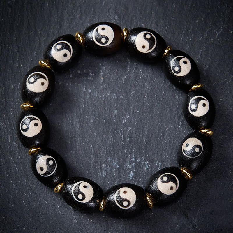 Buddha Stones チベット Dzi ビーズ瑪瑙陰陽シンボル守護ブレスレット - 17～18cm - image 0