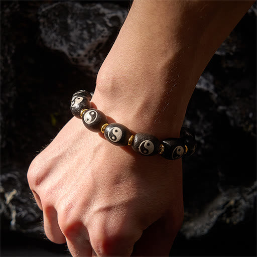 Buddha Stones チベット Dzi ビーズ瑪瑙陰陽シンボル守護ブレスレット - image 4