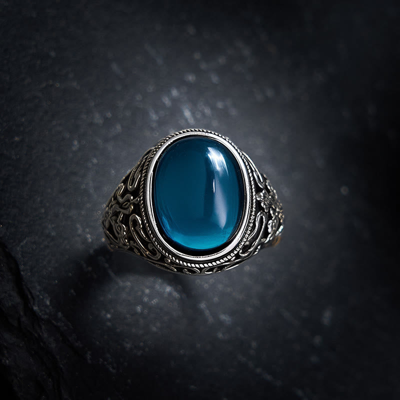 Buddha Stones ブルーカルセドニー銅製オプティミズム調節可能リング - image 3
