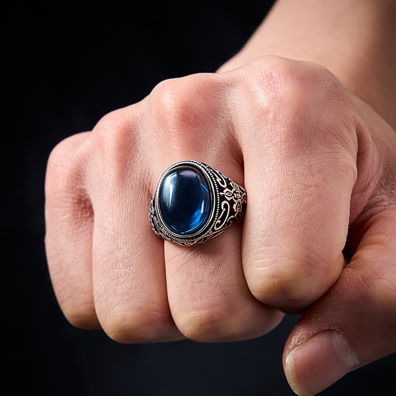 Buddha Stones ブルーカルセドニー銅製オプティミズム調節可能リング - image 4