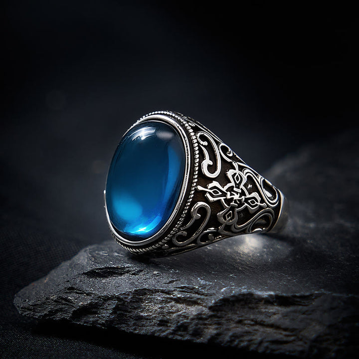 Buddha Stones ブルーカルセドニー銅製オプティミズム調節可能リング - image 2