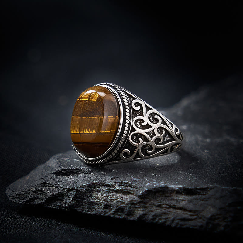 Buddha Stones タイガーアイ銅製強度調節可能リング - image 3