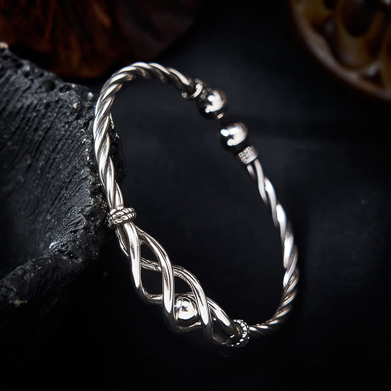 Buddha Stones 純銅にシルバーメッキを施したツイストカフブレスレット - image 3