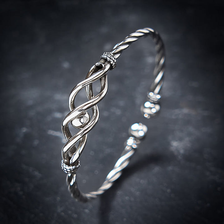 Buddha Stones 純銅にシルバーメッキを施したツイストカフブレスレット - 銅（富♥幸運） - image 0