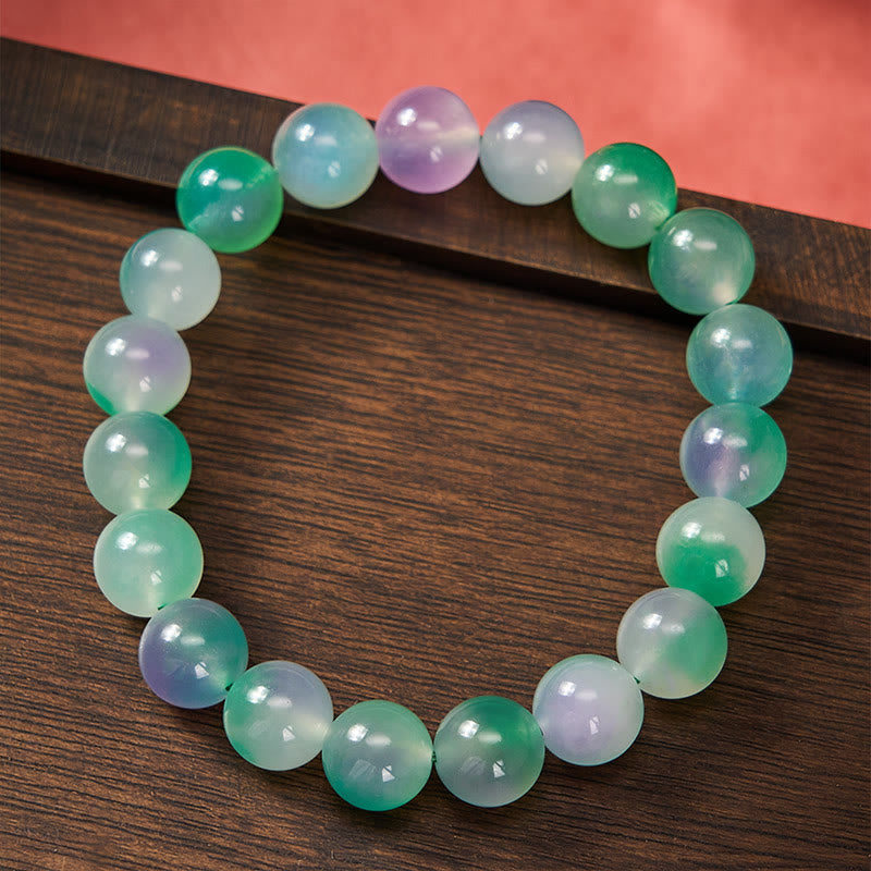 Buddha Stones ホワイトカルセドニーの感情バランス ブルーフローラル ラウンドビーズブレスレット - image 8