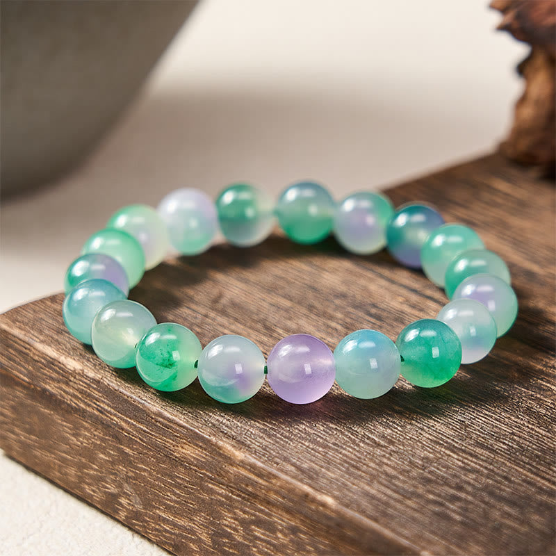 Buddha Stones ホワイトカルセドニーの感情バランス ブルーフローラル ラウンドビーズブレスレット - 10mm - ホワイトカルセドニー（調和♥ポジティブ） - image 6