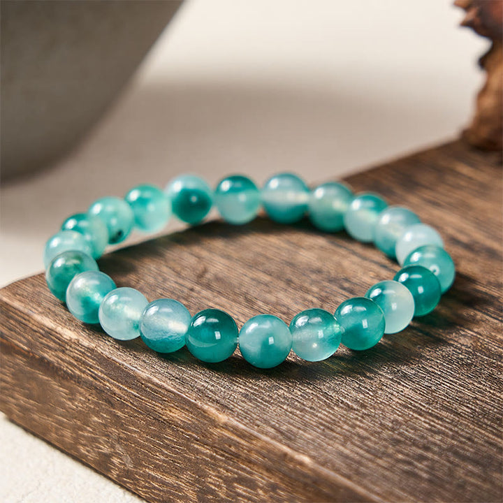 Buddha Stones ホワイトカルセドニーの感情バランス ブルーフローラル ラウンドビーズブレスレット - 8mm - ホワイトカルセドニー（調和♥ポジティブ） - image 0