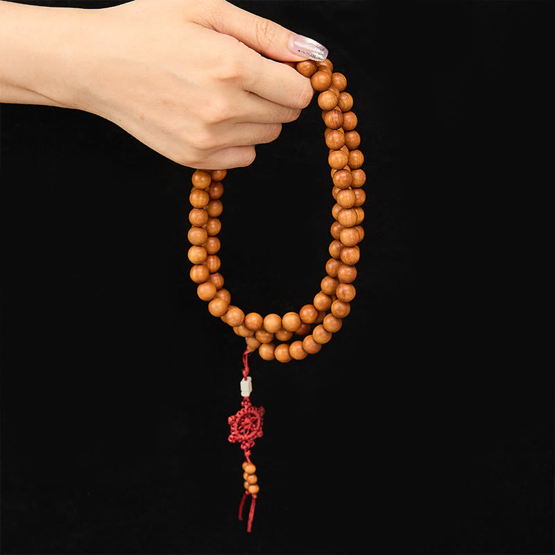 Buddha Stones 赤い白檀の良縁祈願瞑想用結び目付き丸玉マーラー数珠 - image 11