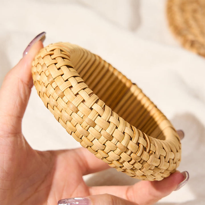 Buddha Stones 手織りラタン製グラウンディング ボヘミアンビーチ ワイドブレスレット バングル - image 4