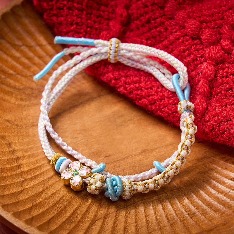 Buddha Stones 手織りの桃の花モチーフの結び目が特徴的な二重構造ブレスレット - image 17