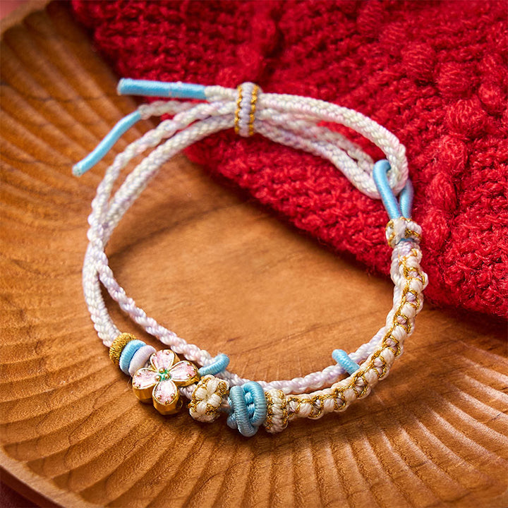 Buddha Stones 手織りの桃の花モチーフの結び目が特徴的な二重構造ブレスレット - image 17