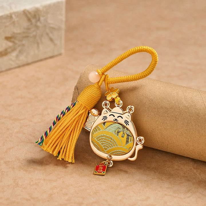 Buddha Stones 宋錦の招き猫豊かさのタッセルキーホルダー - image 2