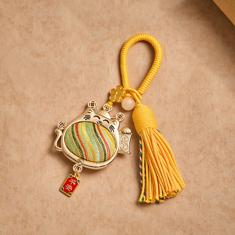 Buddha Stones 宋錦の招き猫豊かさのタッセルキーホルダー - image 4