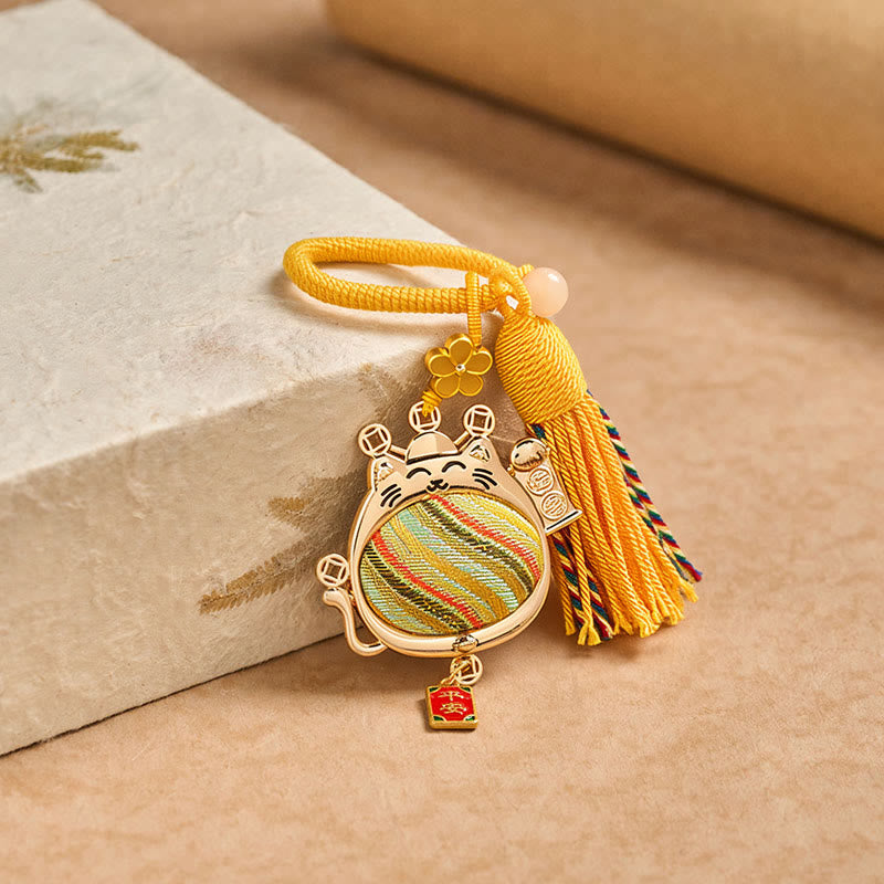 Buddha Stones 宋錦の招き猫豊かさのタッセルキーホルダー - image 3