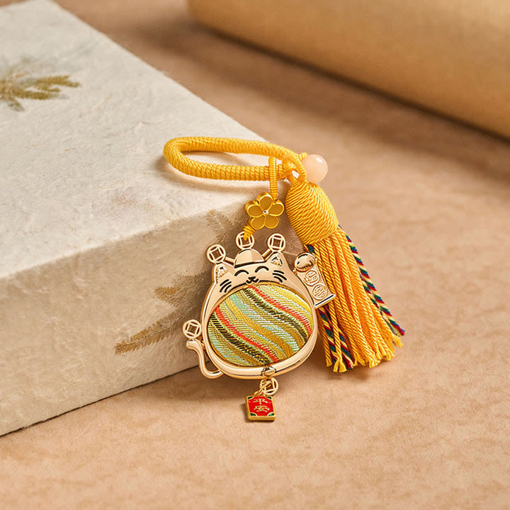 Buddha Stones 宋錦の招き猫豊かさのタッセルキーホルダー - image 3