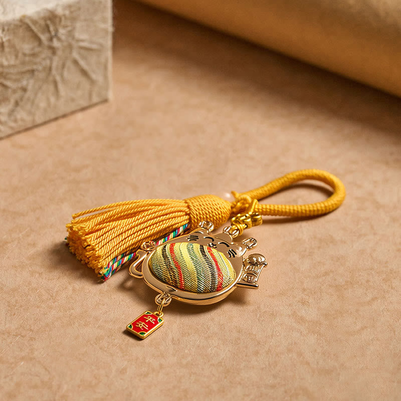 Buddha Stones 宋錦の招き猫豊かさのタッセルキーホルダー - image 5