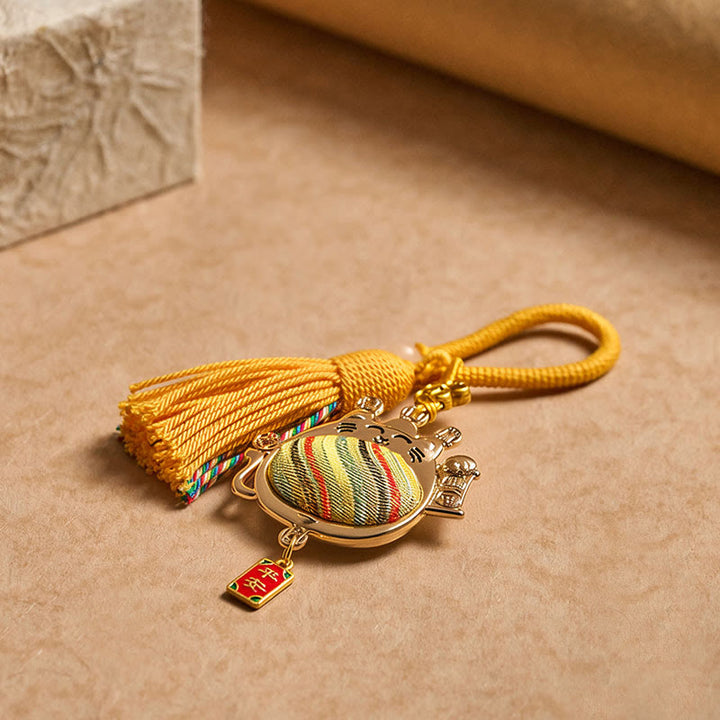 Buddha Stones 宋錦の招き猫豊かさのタッセルキーホルダー - image 5