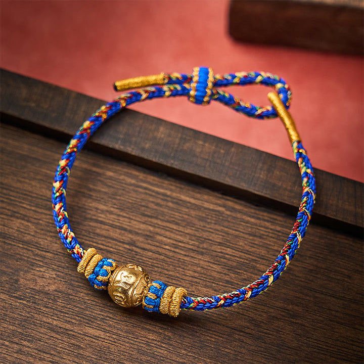 Buddha Stones 手織りストリングオーム・マニ・パドメ・フム平和ブレスレット - 青 - オーム・マニ・パドメ・フム・アクセサリー付き - image 0