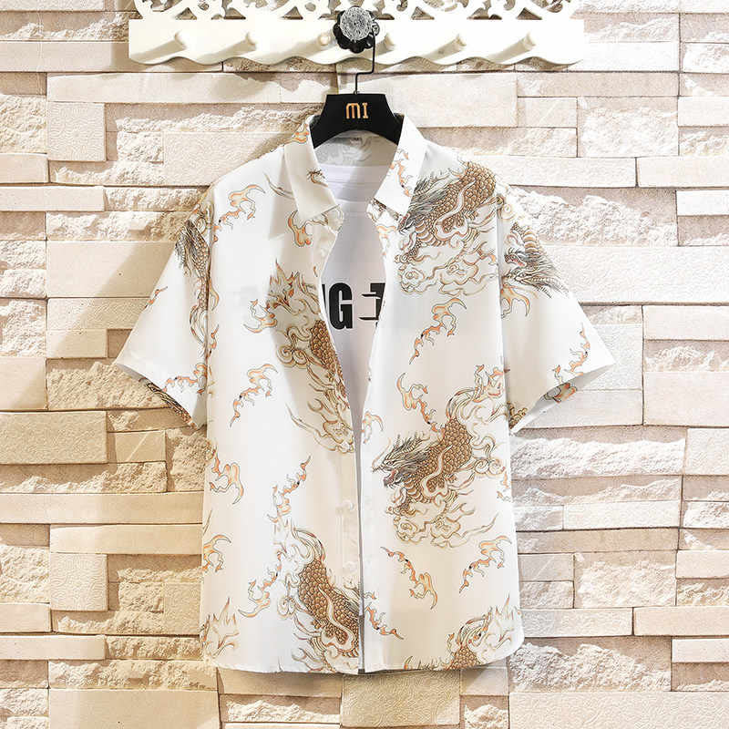 Buddha Stones 夏物 ドラゴン柄 ボタンアップ メンズ 半袖シャツ - 白 - US/UK/AU46、 EU56 (5XL) - image 13