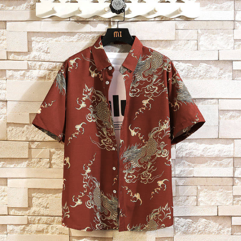 Buddha Stones 夏物 ドラゴン柄 ボタンアップ メンズ 半袖シャツ - 耐火レンガ - US/UK/AU46、 EU56 (5XL) - image 11