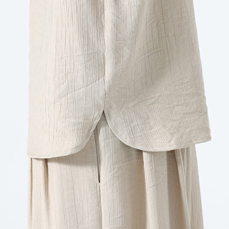 Buddha Stones 夏用唐風カエルボタン無地半袖シャツハーレムパンツメンズ瞑想服ポケット付き2点セット - image 28