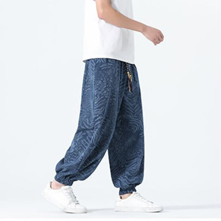 Buddha Stones 春夏カジュアルボヘミアンドローストリングレオパードクロップドパンツメンズハーレムパンツポケット付き - image 4