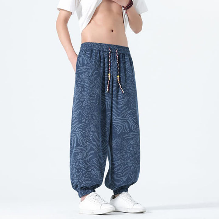 Buddha Stones 春夏カジュアルボヘミアンドローストリングレオパードクロップドパンツメンズハーレムパンツポケット付き - image 6