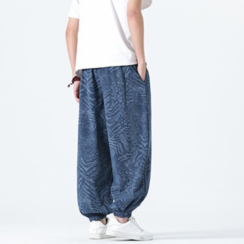 Buddha Stones 春夏カジュアルボヘミアンドローストリングレオパードクロップドパンツメンズハーレムパンツポケット付き - image 3