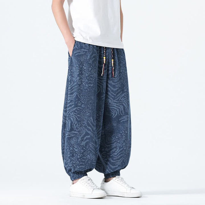 Buddha Stones 春夏カジュアルボヘミアンドローストリングレオパードクロップドパンツメンズハーレムパンツポケット付き - image 5