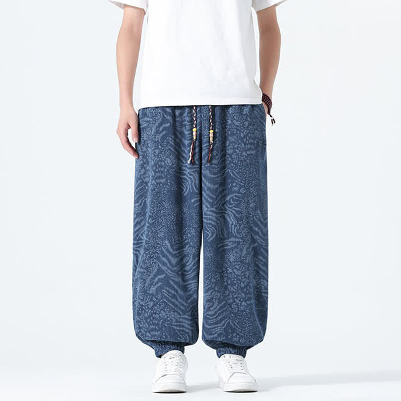 Buddha Stones 春夏カジュアルボヘミアンドローストリングレオパードクロップドパンツメンズハーレムパンツポケット付き - image 1