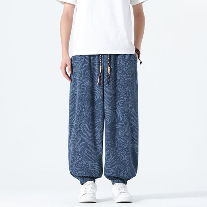Buddha Stones 春夏カジュアルボヘミアンドローストリングレオパードクロップドパンツメンズハーレムパンツポケット付き - image 1