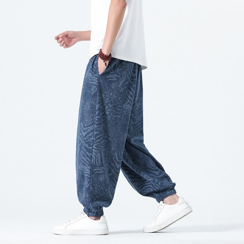 Buddha Stones 春夏カジュアルボヘミアンドローストリングレオパードクロップドパンツメンズハーレムパンツポケット付き - image 7