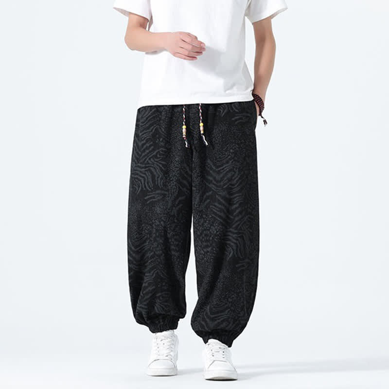 Buddha Stones 春夏カジュアルボヘミアンドローストリングレオパードクロップドパンツメンズハーレムパンツポケット付き - image 15