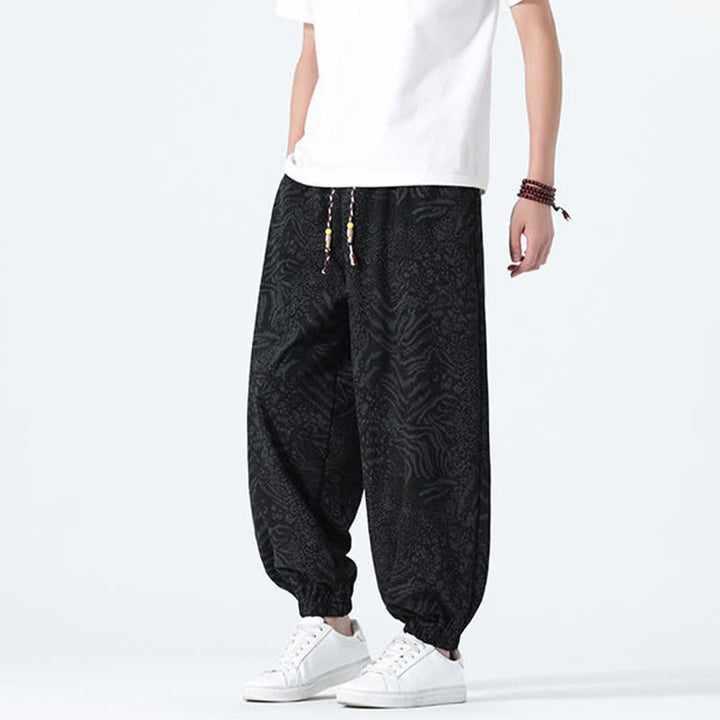 Buddha Stones 春夏カジュアルボヘミアンドローストリングレオパードクロップドパンツメンズハーレムパンツポケット付き - image 13
