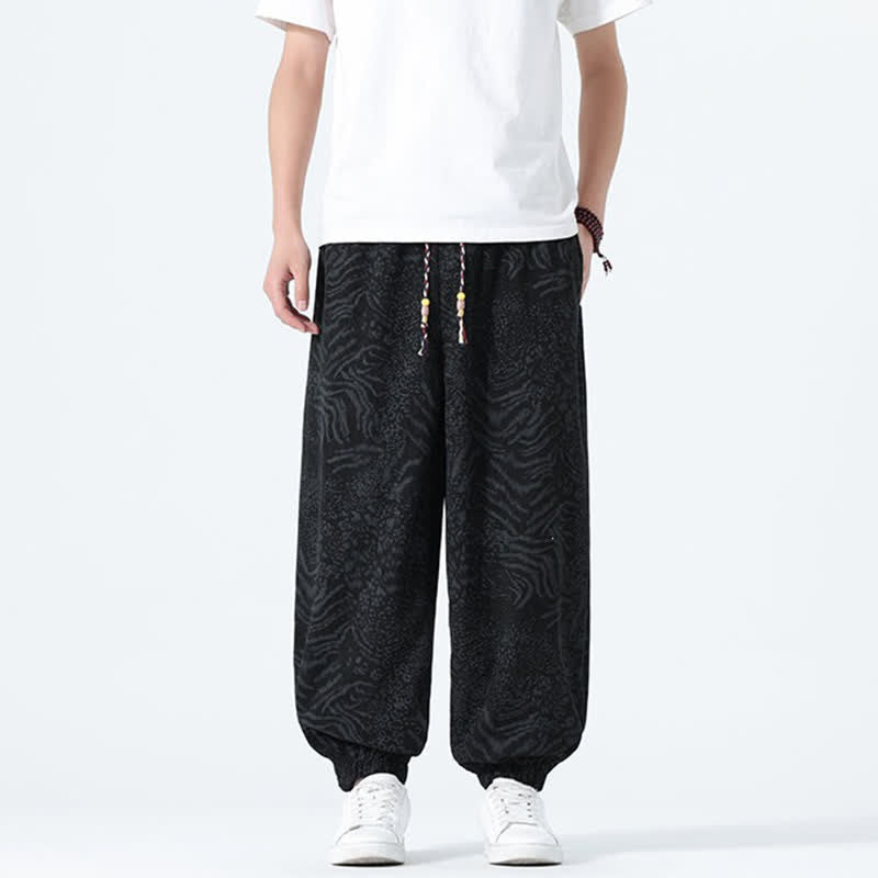 Buddha Stones 春夏カジュアルボヘミアンドローストリングレオパードクロップドパンツメンズハーレムパンツポケット付き - image 12