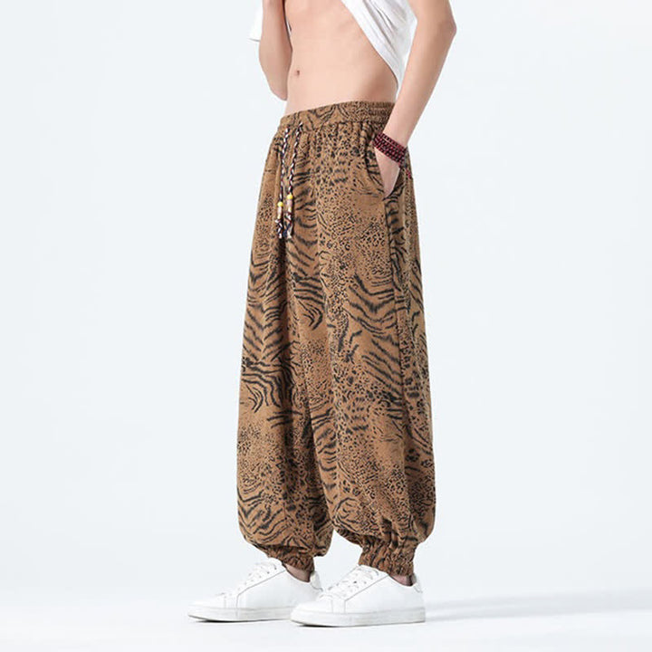 Buddha Stones 春夏カジュアルボヘミアンドローストリングレオパードクロップドパンツメンズハーレムパンツポケット付き - image 23