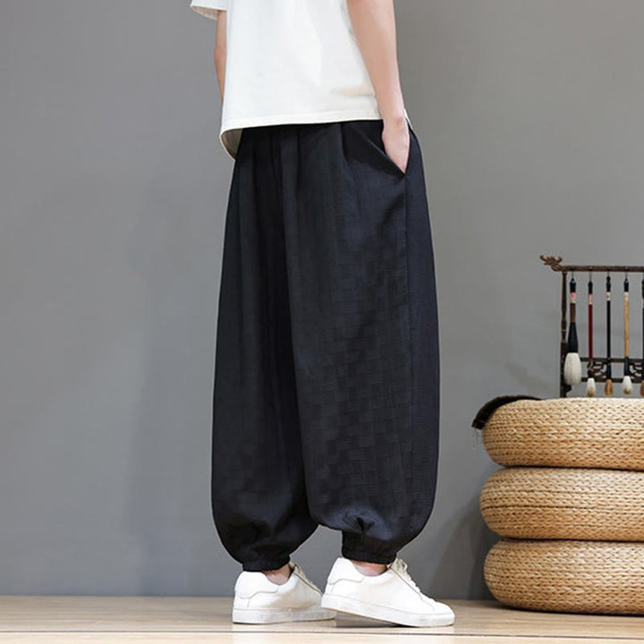 Buddha Stones 夏物カジュアルドローストリング無地編みラタン柄アンクルパンツメンズハーレムパンツポケット付き - image 13