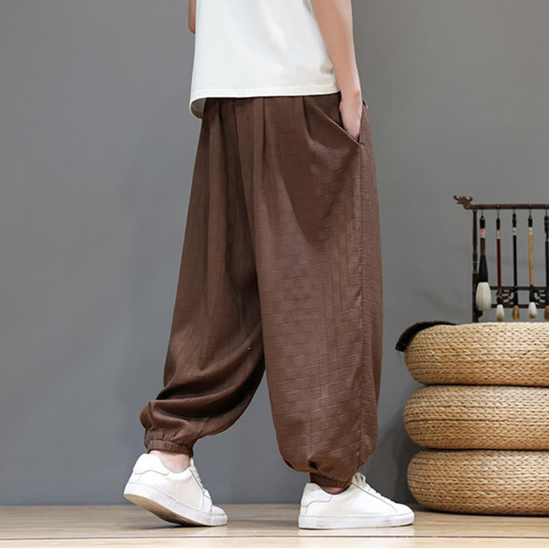 Buddha Stones 夏物カジュアルドローストリング無地編みラタン柄アンクルパンツメンズハーレムパンツポケット付き - image 19