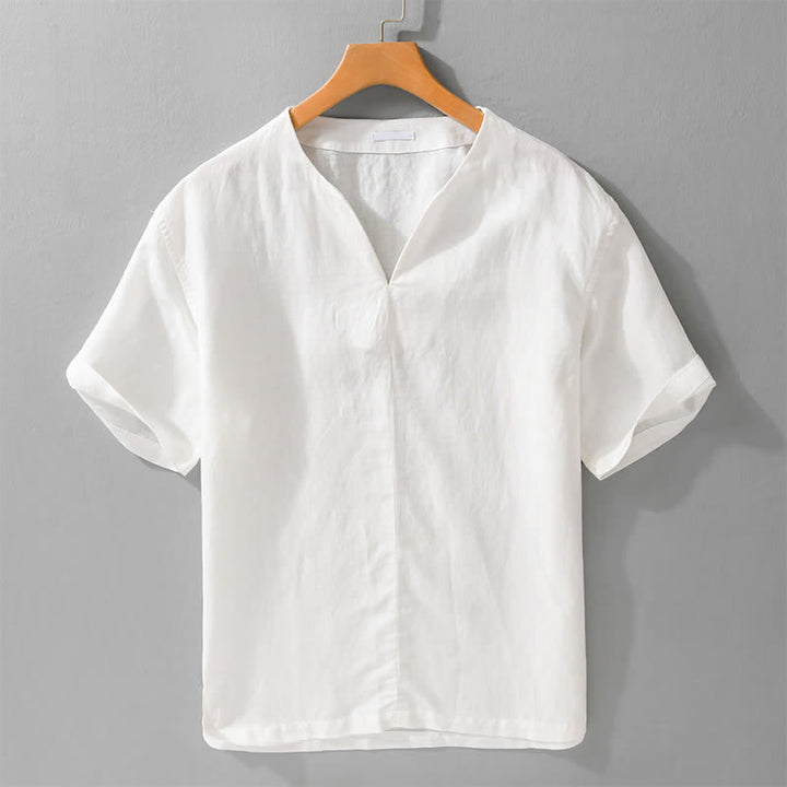 Buddha Stones 夏向けミニマルデザイン無地Vネックメンズ半袖Tシャツ - 白 - US/UK/AU42、 EU52 (3XL) - image 11