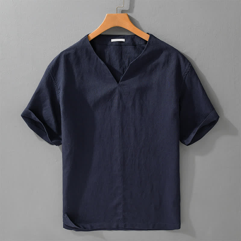 Buddha Stones 夏向けミニマルデザイン無地Vネックメンズ半袖Tシャツ - 海軍 - US/UK/AU42、 EU52 (3XL) - image 6