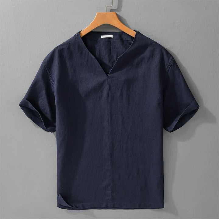 Buddha Stones 夏向けミニマルデザイン無地Vネックメンズ半袖Tシャツ - 海軍 - US/UK/AU42、 EU52 (3XL) - image 6